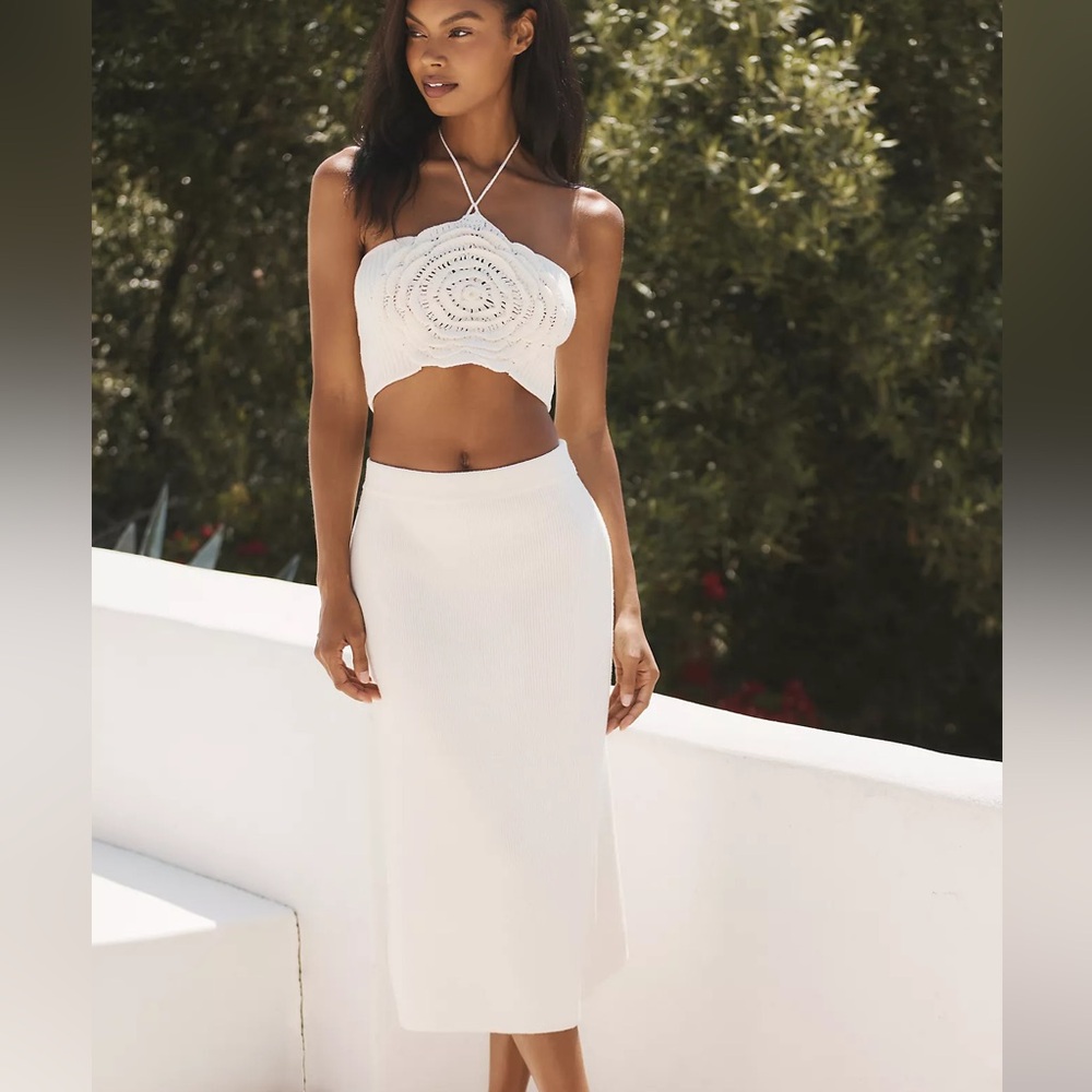 Anthropologie floral knit skirt set
